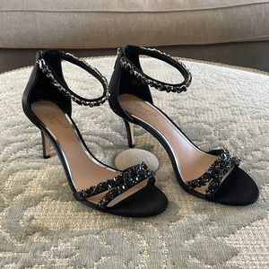 Black bejeweled satin heels Badgely Mischka